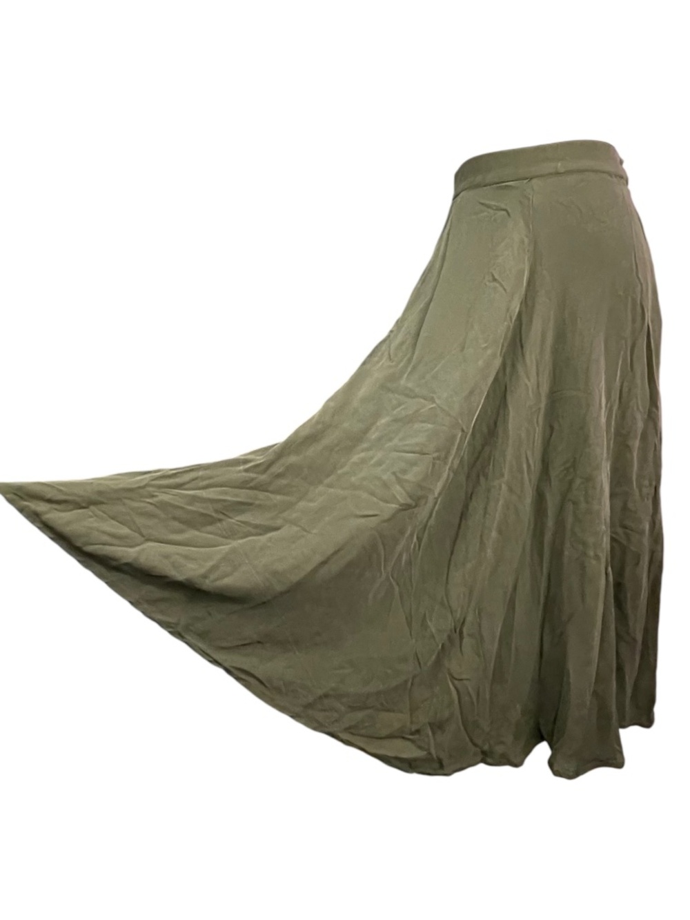 100% Silk Maxi Skirt 8 Olive Army Green Chiffon Full A-Line Floor Length Long